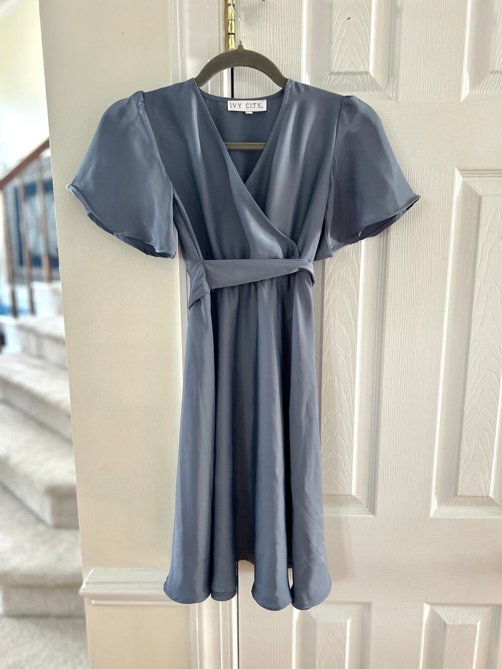 Ivy City Co Julie Slate Dusty Blue Flutter Sleeve GIRLS Dress